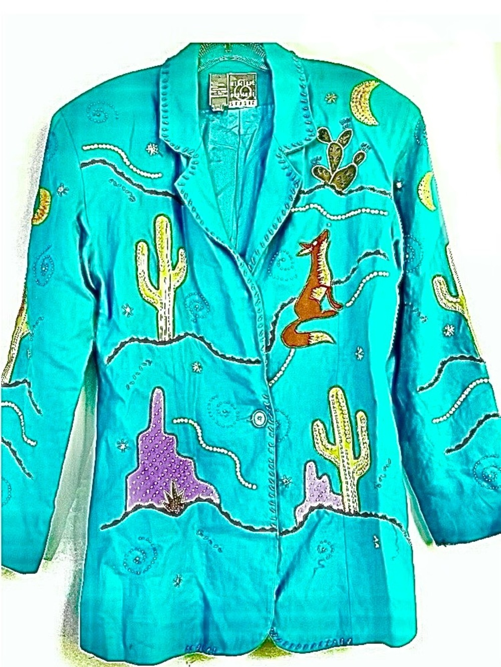 Vintage 80’s Mercedes & Adrienne Vintage Linen Embroidered Blazer Southwest